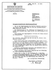 Bewilligungungsschreiben zur Gründung von Eberli Bau von 1945.