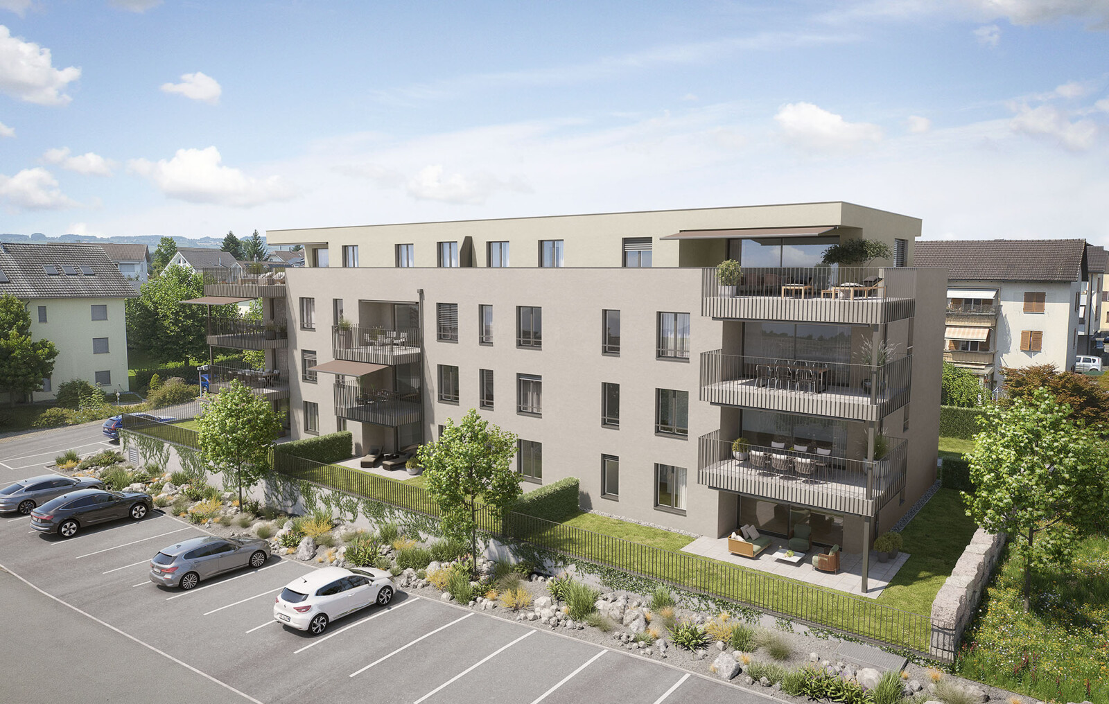 Visualisierung des Mehrfamilienhauses BALLBELLE in Ballwil.