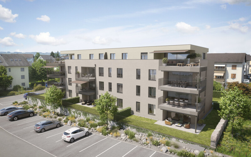 Visualisierung des Mehrfamilienhauses BALLBELLE in Ballwil.