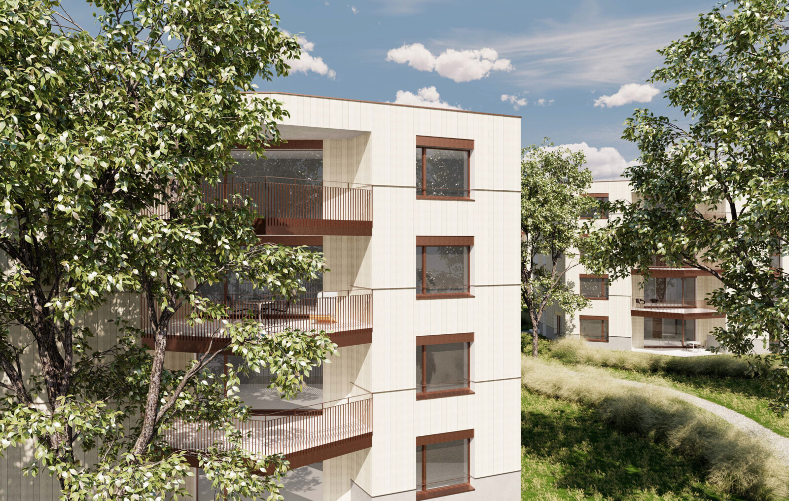 Windbüel Ruswil Visualisierung aussen Ansicht auf Etagen mit Balkonen