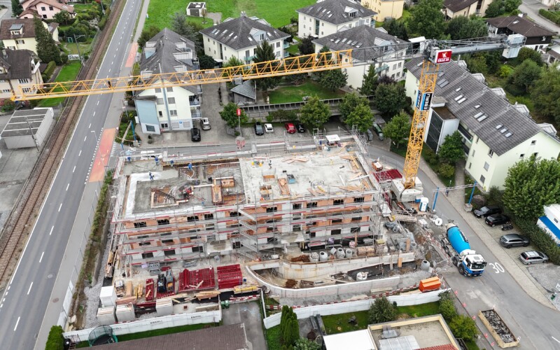 Drohnenaufnahme der Baustelle BALLBELLE in Ballwil.
